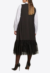 Mat Fashion Pinstripe Midi Dress with Lace-Hem Black 8401.7046.W_BLACK