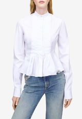 Alexander McQueen Peplum Shirt with Front Bib White 848071QAABS 9000