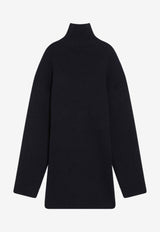 Balenciaga Gathered Mini Dress in Wool-Blend Navy 850028T1759/R_BALEN-4140