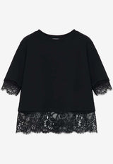 Alexander McQueen Lace-Trimmed Crewneck T-shirt Black 850805QLAE6 1000
