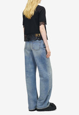 Alexander McQueen Lace-Trimmed Crewneck T-shirt Black 850805QLAE6 1000