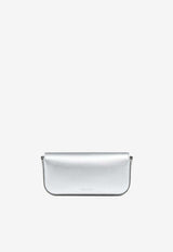 Alexander McQueen Small Skull Flower Metallic Leather Clutch Silver 85176317HII 1402