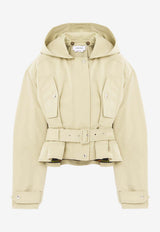 Alexander McQueen Short Belted Peplum Jacket Beige 852188QFAAS 2019