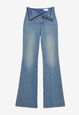 Alexander McQueen Fold-Over Waist Washed Jeans Blue 857092QMAD0 4383