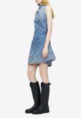 Alexander McQueen Asymmetric Mini Denim Dress Blue 857115QMAD1 4383