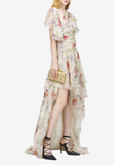 Alexander McQueen Meadow Asymmetric Floral Gown Multicolor 858352QCAMO 9015