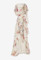 Alexander McQueen Meadow Asymmetric Floral Gown Multicolor 858352QCAMO 9015
