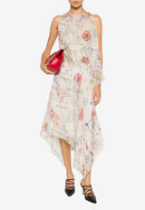 Alexander McQueen Meadow Asymmetric Floral Midi Dress Multicolor 858353QCAMO 9015