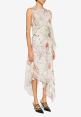 Alexander McQueen Meadow Asymmetric Floral Midi Dress Multicolor 858353QCAMO 9015