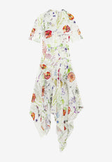 Alexander McQueen Meadow Floral Print Asymmetric Midi Dress Multicolor 861420QZAQV 9015