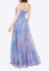 Theia Kimberly Rose Print Organza Gown Multicolor 88113112_BLUE MULTI