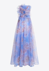 Theia Kimberly Rose Print Organza Gown Multicolor 88113112_BLUE MULTI