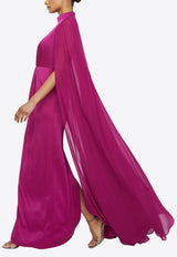 Theia Phillipa Satin Cape Gown Fuchsia 88114315_FUCHSIA