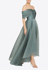 Theia Elysia Off-Shoulder Jacquard Gown Silver 88114984_GUNMETAL
