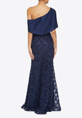 Theia Anabella Textured Tulle One-Shoulder Gown Navy 88115099_NAVY