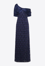 Theia Anabella Textured Tulle One-Shoulder Gown Navy 88115099_NAVY