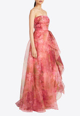 Theia Fahreta Floral Strapless Gown Multicolor 8818871_PINK MULTI