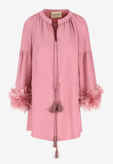 Valentino Feather-Trimmed Silk Mini Dress Pink 8B3AEBB81MM 34C