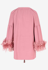 Valentino Feather-Trimmed Silk Mini Dress Pink 8B3AEBB81MM 34C