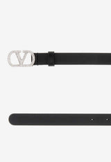 Valentino Crystal Embellished VLogo Signature Belt Black 8W0T0SM7DHQ EDM
