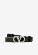 Valentino Crystal Embellished VLogo Signature Belt Black 8W0T0SM7DHQ EDM