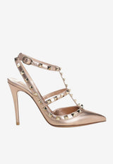 Valentino Rockstud 100 Laminated Nappa Leather Pumps Rose Gold 8W2S0393QKH GF9