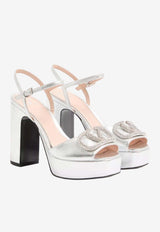 Valentino VLogo 115 Laminated Leather Platform Sandals Silver 8W2S0FG2UXF S13