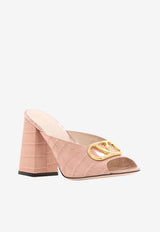 Valentino VLogo 95 Croc-Embossed Leather Mules Pink 8W2S0NW6LUR BKA