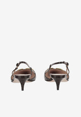 Valentino VLogo 40 Slingback Pumps in Croc-Embossed Leather Dark Brown 8W2S0Q70LUR REL