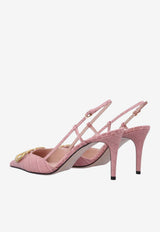 Valentino VLogo 80 Slingback Pumps in Croc-Embossed Leather Pink 8W2S0R01LUR BKA