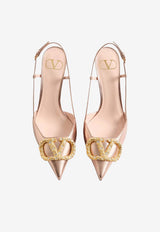 Valentino VLogo 80 Slingback Pumps in Laminated Leather Rose Gold 8W2S0R01LUY V9P