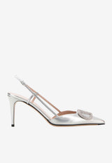 Valentino VLogo 80 Slingback Pumps in Laminated Leather Silver 8W2S0R01UXF S13