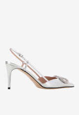 Valentino VLogo 80 Slingback Pumps in Laminated Leather Silver 8W2S0R01UXF S13