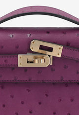 Kelly Pochette Clutch Bag in Violet Ostrich with Gold Hardware