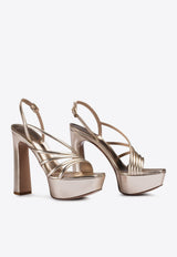 Le Silla Scarlet 140 Laminated Leather Platform Sandals Gold 9357U100R1PPLUM 907