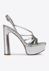 Le Silla Scarlet 140 Laminated Leather Platform Sandals Silver 9357U100R1PPLUM 921