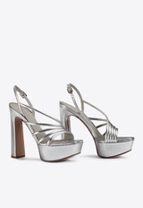 Le Silla Scarlet 140 Laminated Leather Platform Sandals Silver 9357U100R1PPLUM 921
