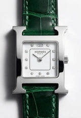 Small Heure H 25mm Watch in Vert Moyen Shiny Alligator Single Tour Strap