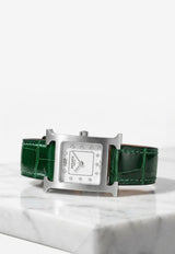 Small Heure H 25mm Watch in Vert Moyen Shiny Alligator Single Tour Strap