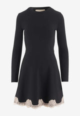 Valentino Lace-Trimmed Flared Mini Dress Black 9B3KD16BAE6 0NO