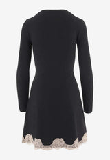 Valentino Lace-Trimmed Flared Mini Dress Black 9B3KD16BAE6 0NO