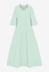 Valentino Embroidered Crepe Couture Midi Dress Green 9B3VAKM51CF 1NS