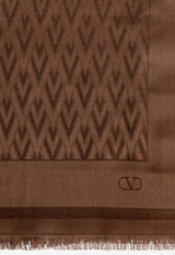 Valentino VLogo Scarf in Wool and Silk Brown 9W2ED007HKS 0K1