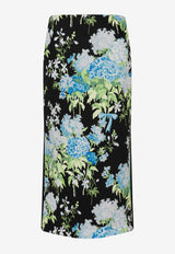 Moschino Floral Print Silk Satin Midi Skirt Multicolor A0128 5558 2555