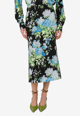 Moschino Floral Print Silk Satin Midi Skirt Multicolor A0128 5558 2555