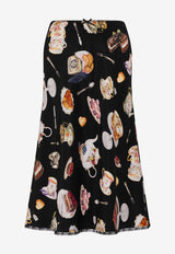Moschino Tea Time Printed Silk Satin Midi Skirt Multicolor A0129 5559 1555