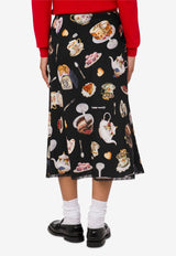 Moschino Tea Time Printed Silk Satin Midi Skirt Multicolor A0129 5559 1555