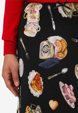 Moschino Tea Time Printed Silk Satin Midi Skirt Multicolor A0129 5559 1555