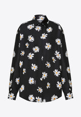 Moschino All-Over Daisy Print Silk Twill Shirt Black A0225 0561 1555