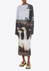 Moschino Goose Print Interlock Midi Dress Multicolor A0413 0542 1888